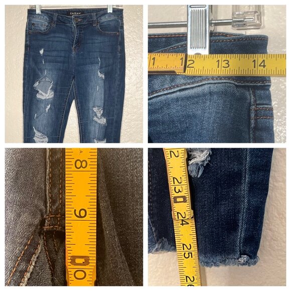 Enjean Women Size 7/28 High Rise Destructed Skinny Jeans Dark Wash Comfort - Picture 12 of 16